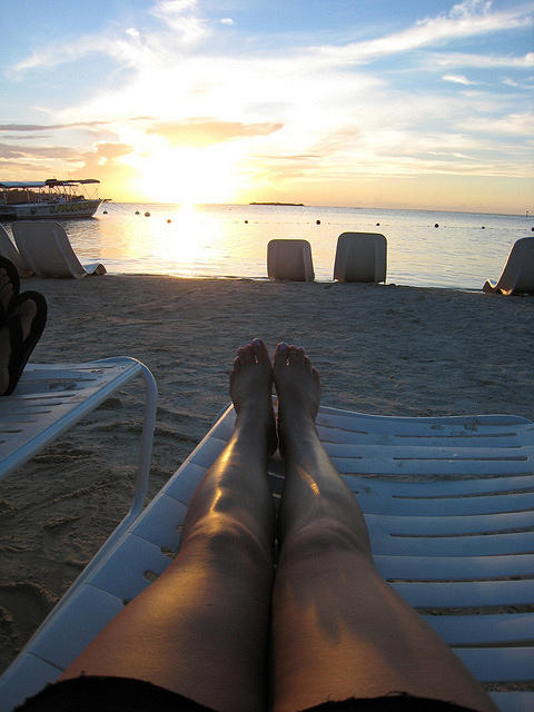 relaxing together at sunset