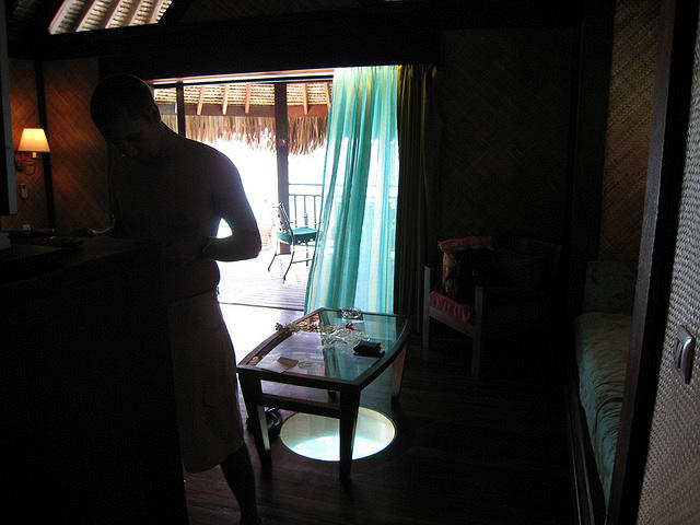 inside the bungalow looking out